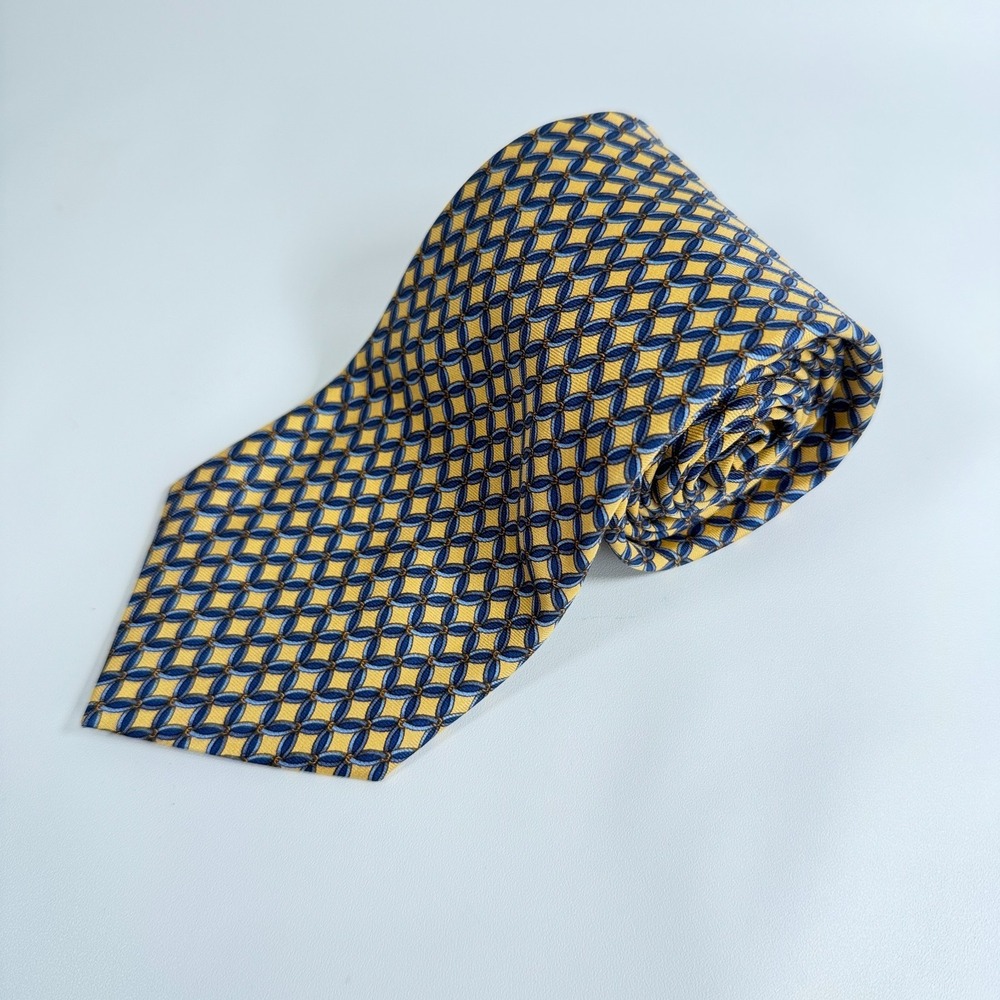 Brooks Brothers‎ Makers Silk Tie Yellow Blue Abstract Geometric Print Necktie